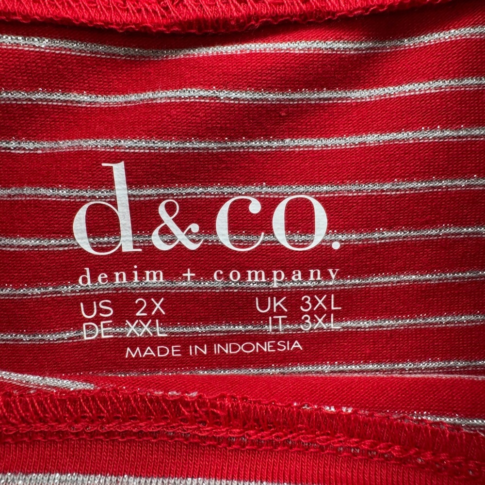 Denim & Co Red Silver Metallic Striped Mock Neck Long Sleeve Top Womens 2X - Picture 3 of 7